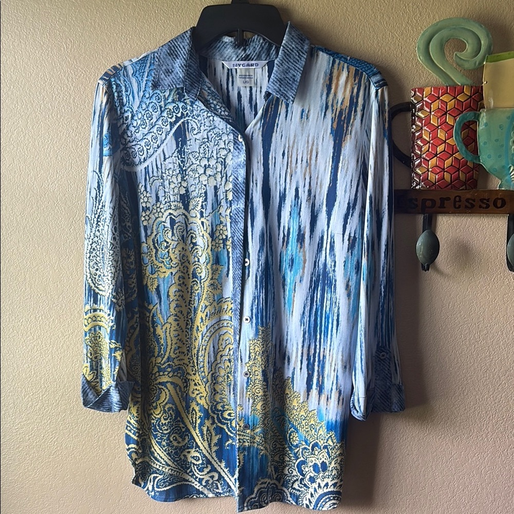 Peter Nygard Blue and White Striped Shirt